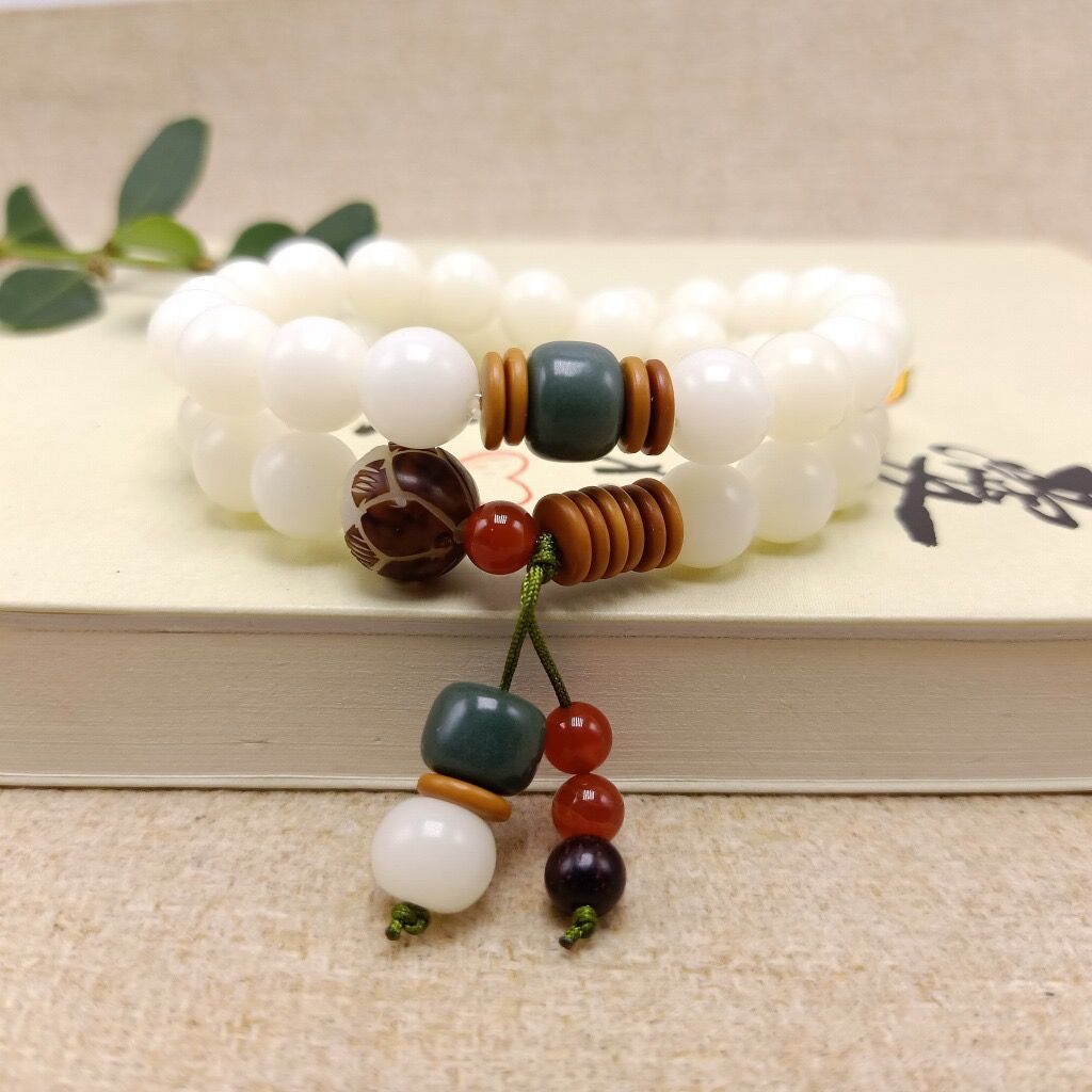Original Design Natural White Bodhi Root Beads Bracelet Lotus 108 Lotus Mala Healing Prayer Bracelet for Women Jewelry Gift